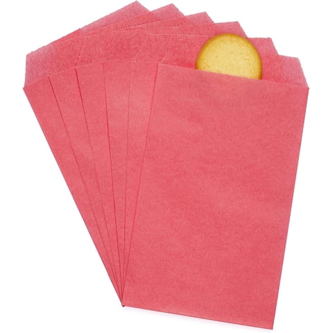 200 Pack Rose Pink Flat Small Greaseproof Paper Cookie Bags for Bakery Treats Candies Dessert Birthday Party Favor 3 x 5 Inch