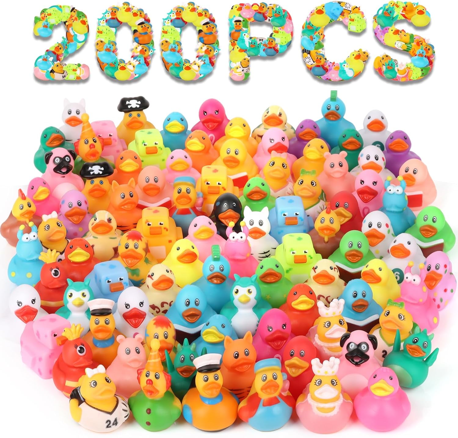 200 Pack Rubber Ducks in Bulk, Jeep Ducks for Ducking, Assorted Rubber Ducks for Jeeps, Bath