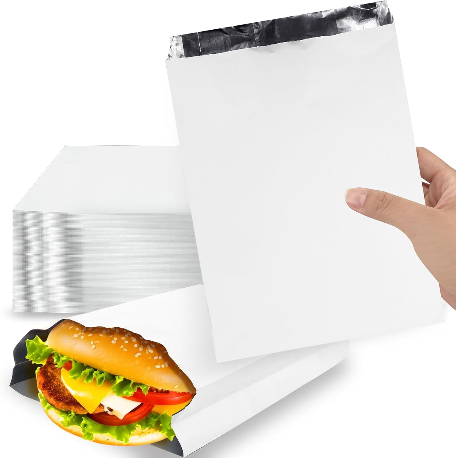 200 Pack Sandwich Wrappers, 9 Inch Aluminum Insulated Hot Dog Wrap Pouch, 4lb Foil Hamburgers Bags for Breakfast, Lunch, Food Truck, Burritos, BBQ, Fast Food, Serving, Grease Resistance | Foldable