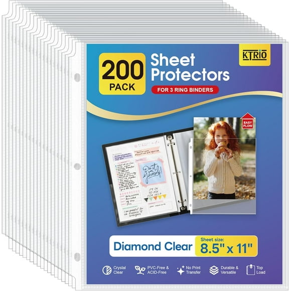 200 Pack Sheet Protectors 8.5 x 11 inch, Clear Page Protector for 3 Ring Binder, Plastic Sleeves for Binders, Top Loading Paper Sheets Document Sleeve Letter Size, Office & Home