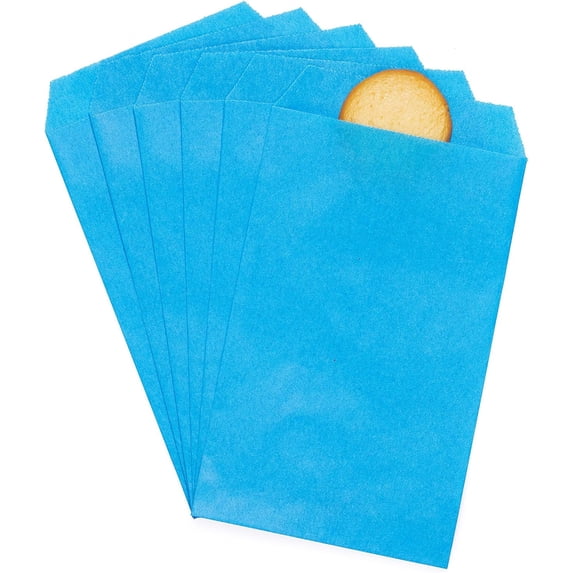 200 Pack Sky Blue Flat Small Greaseproof Paper Cookie Bags for Bakery Treats Candies Dessert Birthday Party Favor 3 x 5 Inch