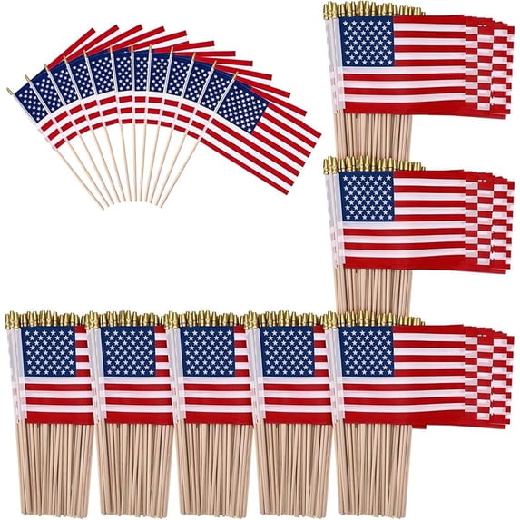 200 Pack Small American Flags on Stick, 5x8 Inch Small Flags/American ...