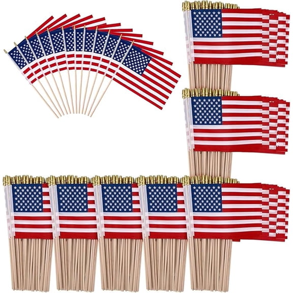 200 Pack Small American Flags on Stick, 5x8 Inch Small Flags/American Hand Held Stick Flags with Kid-Safe Spear Top, Perfect for Memorial Day Decorations