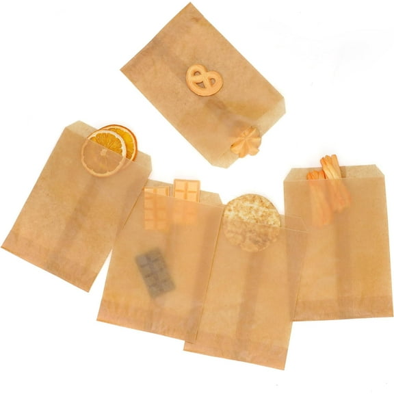 200 Pack Small Brown Wax Paper Bags Flat for Candy Gift Decorative Party Favor by Quotidian 3x5 inch