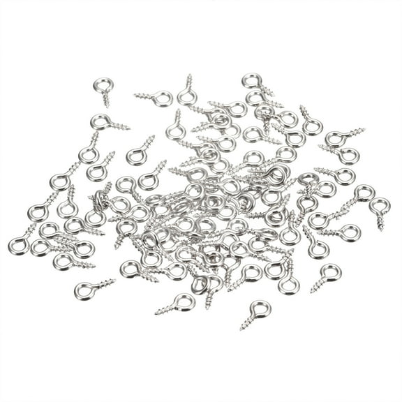 200 Pack Small Screw Eye Hooks Mini Eyelets Screws, 4x8x1mm, Nickel Silver