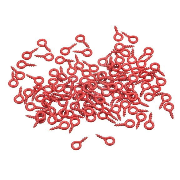 200 Pack Small Screw Eye Hooks Mini Eyelets Screws, 4x8x1mm, Red