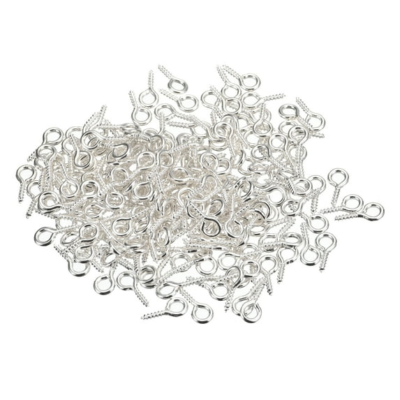 200 Pack Small Screw Eye Hooks Mini Eyelets Screws, 4x8x1mm, Silver Tone