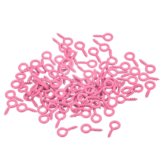200 Pack Small Screw Eye Hooks Mini Eyelets Screws, 5x10x1.2mm, Dark Pink