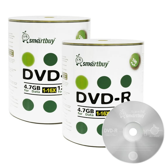 200 Pack Smartbuy 16X DVD-R 4.7GB 120Min Logo (Non-Printable) Data Blank Media Recordable Disc