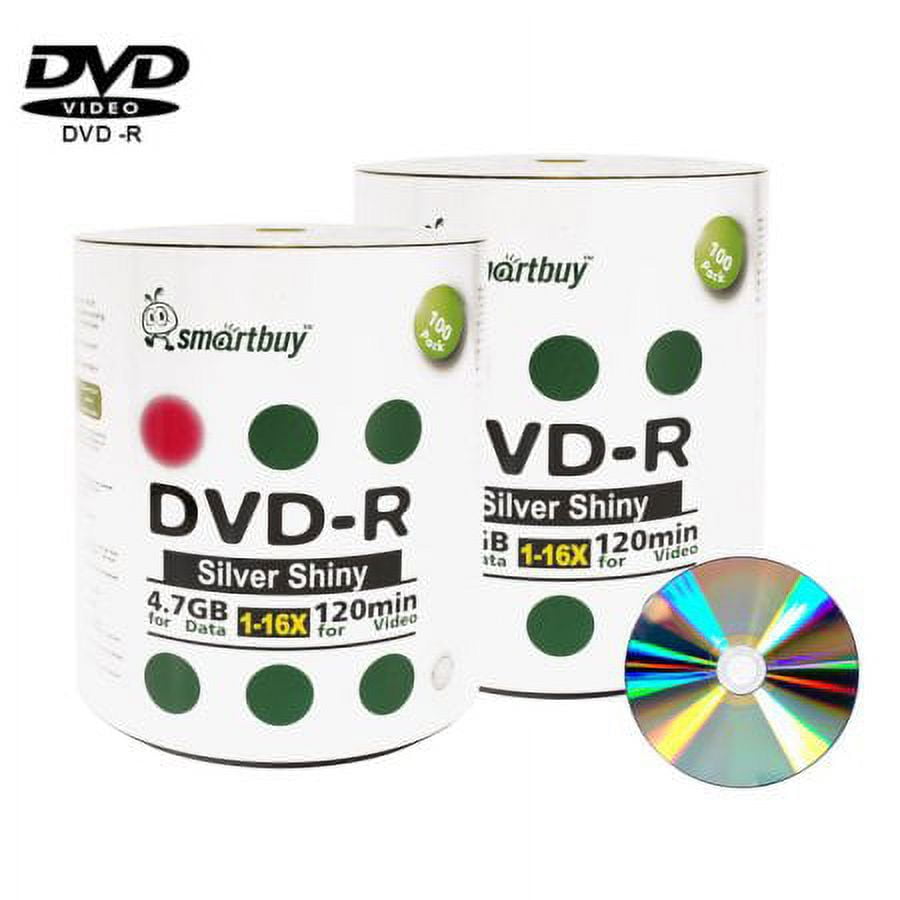 200 Pack Smartbuy 16X DVD-R 4.7GB 120Min Shiny Silver (Non-Printable) Data Blank Media Recordable Disc