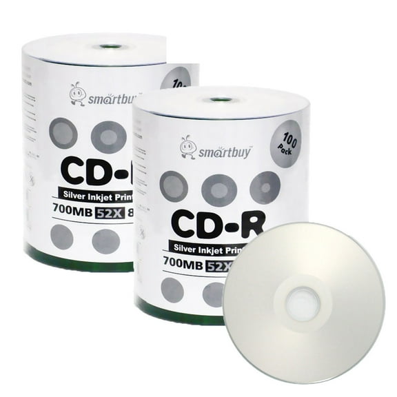 200 Pack Smartbuy 52X CD-R 700MB 80Min Silver Inkjet Hub Printable Data Blank Media Recordable Disc