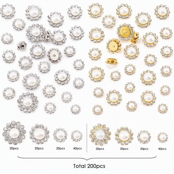 200-Pack Sunflower Claw Rhinestone Buttons Set,Gold Silver 3-Layer Sparkling Sew-On Flatback Rhinestones for DIY Crafts Gifts