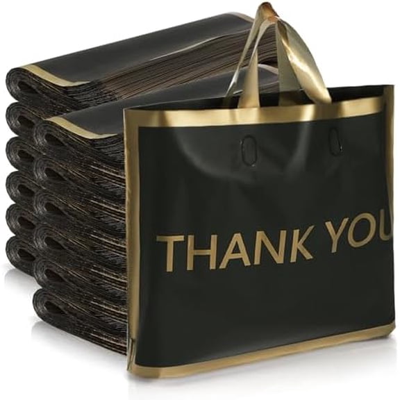 200 Pack Thank You Bags with Handle, 15"x12" Plastic Shopping Bag for Small Business, Extra Thick Reusable Boutique Bags, Glossy Gift Bag for Wedding, Birthday, Retail, Trade Shows$$Cases & Bags