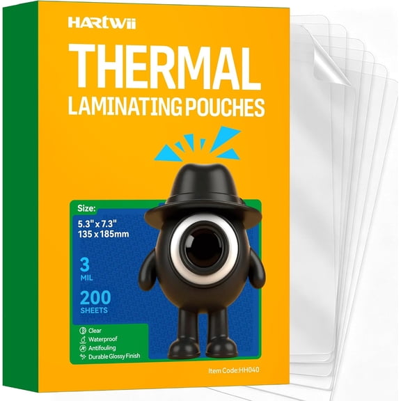 200 Pack Thermal Laminating Pouches 5.3x7.4Inches 3mil Laminating Sheets for Photo Card Documents, Clear Rounded Corner, Crystal Clear, Dry-Erase Friendly, Compatible with Laminators