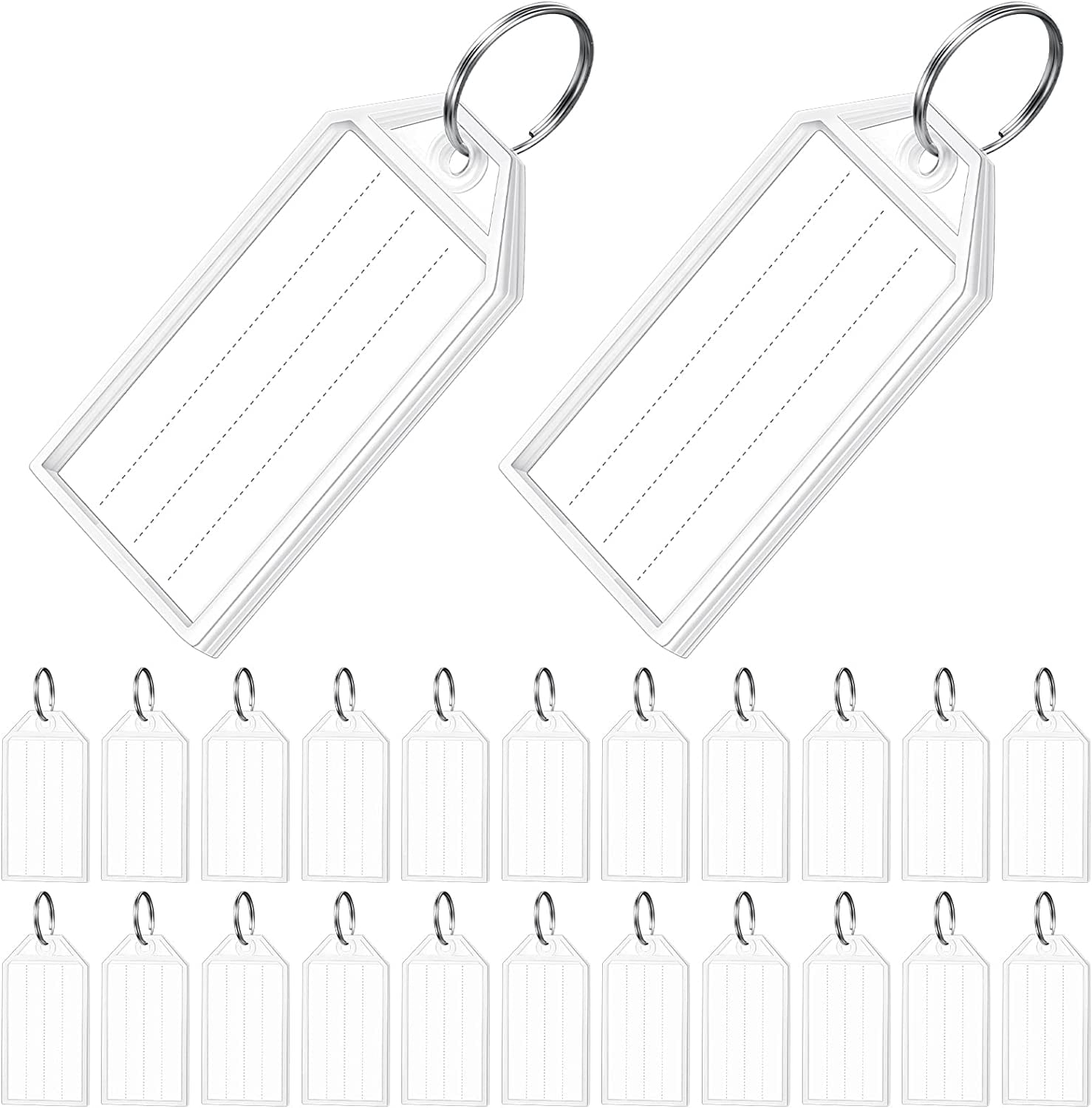 200 Pack Tough Plastic Key Tags White Item Identifiers with Split Ring Label Window Container 2 Inch ID Luggage Tag Key Chain