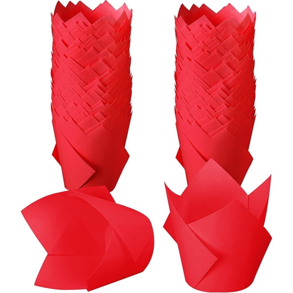 200 Pack Tulip Cupcake Liners Paper Greaseproof Muffin Liners Grease Resistant Cupcake Wrappers for Weddings Birthday Cake Balls Muffins Candy Jelly Party(Red)