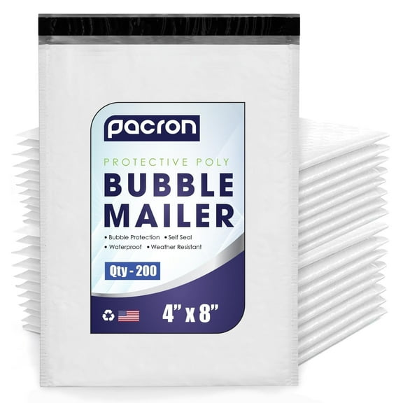 200-Pack Waterproof Poly Bubble Mailers, 4"x8", Durable Envelopes with Adhesive
