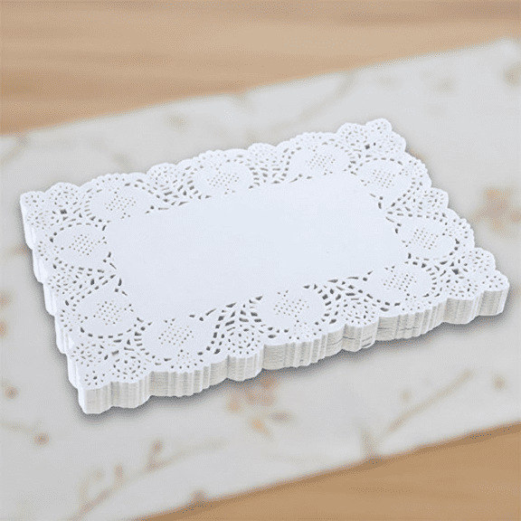200-Pack White Paper Doilies, 9x6.5 Inch Rectangle Lace Placemats for Birthday Wedding Party Table Decorations and Crafts