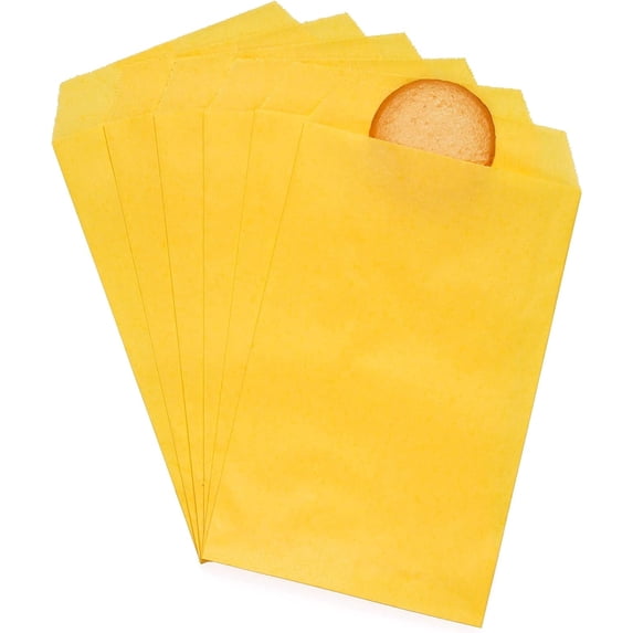 200 Pack Yellow Flat Small Greaseproof Paper Cookie Bags for Bakery Treats Candies Dessert Birthday Party Favor 3 x 5 Inch