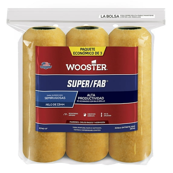 200-Pack of 9” x 1/2” Nap Wooster R740 Super/Fab Professional Knit Roller Cover, 3-Pack