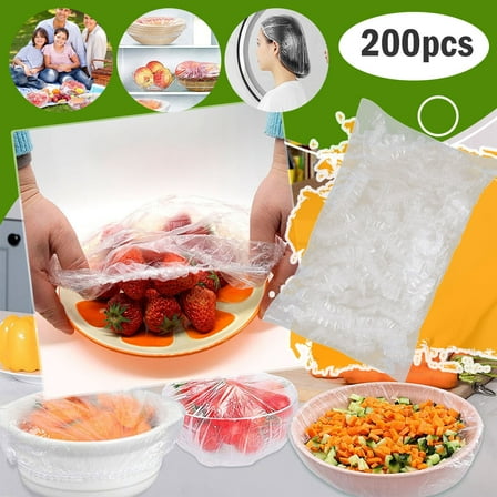 200 Packs Fresh-Keeping Bag Disposable Plastic Wrap Bowl Covers ,200PCS Reusable Elastic Food Storage Lids for Kitchen & Leftovers