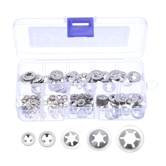 200 Packs Internal Tooth Star Lock Washers Set M2 M2.5 M3 M4 M5, 304 Stainless Steel Starlock Push Nuts