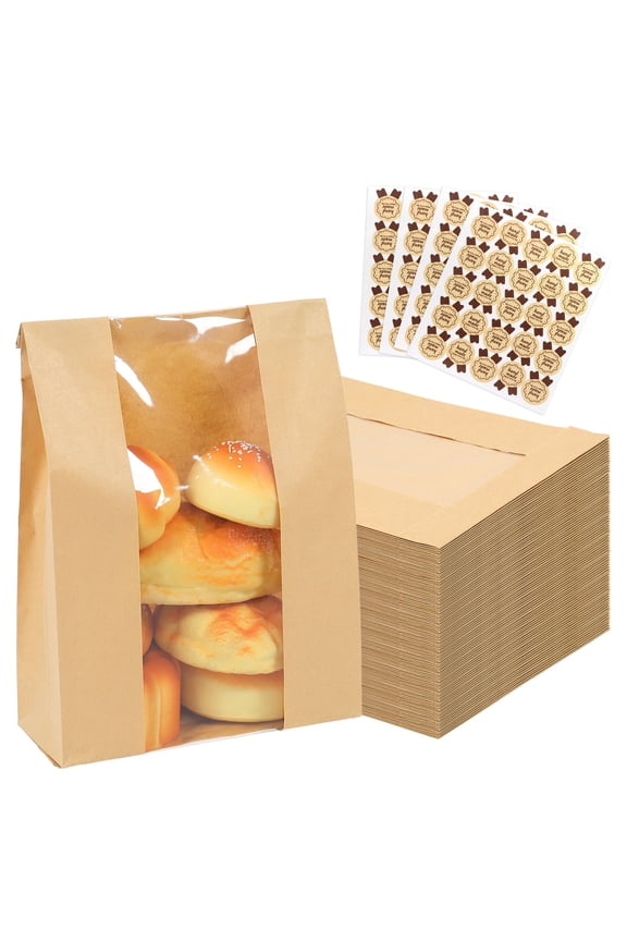 200 Packs Paper Bread Bags for Homemade, Sourdough Bread Bags with Clear Window, Bakery Packaging Storage for Cookies Snack