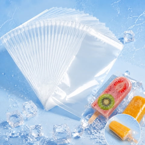 Tutuviw 200 Packs Sealable Popsicle Bags,7.48x3.15In Thick Frozen Ice Cream Bags,Clear Ice Plastic Bags for Smoothies,Fruit Shake,Snacks