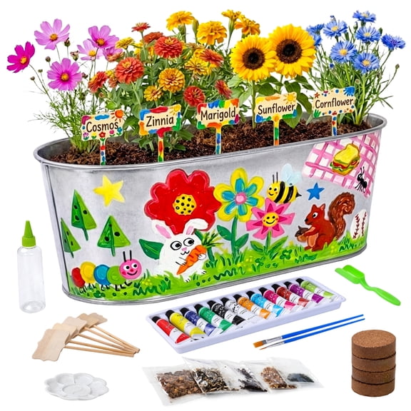 200% Paint & Plant Flower Growing Kit for Kids, Kids Gardening Science Kit with 5 Flower Seeds, Birthday Crafts Gifts for Girls & Boys Ages 5-12