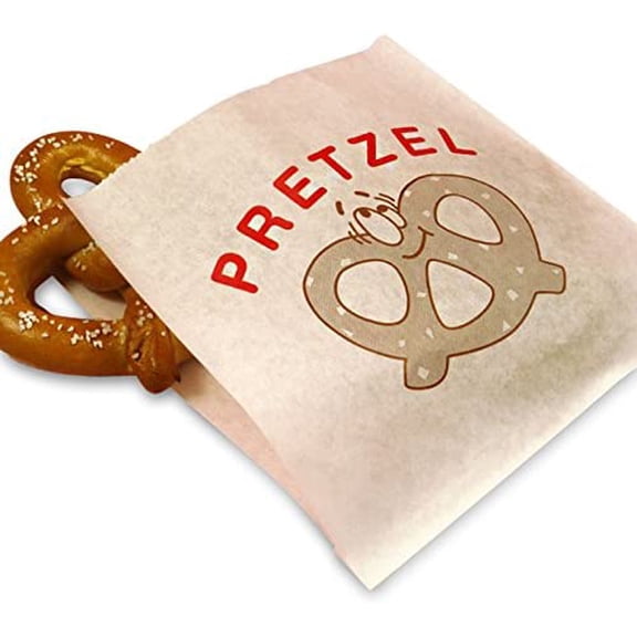 200 Paper Pretzel Bags - 6.75 x 7" - Grease Resistant Paper - Double Opening Side - Soft Warm Pretzels Disposable Wrappers (200 Pack)