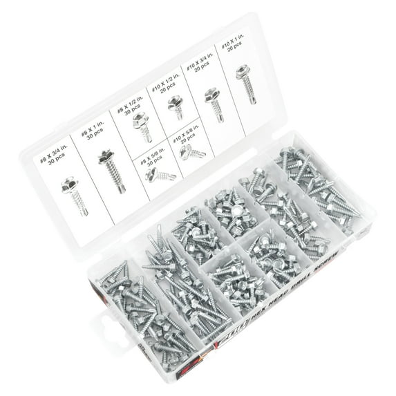 Performance Tool W5220 200pc Hex Washer Self Drilling Assortment With Case