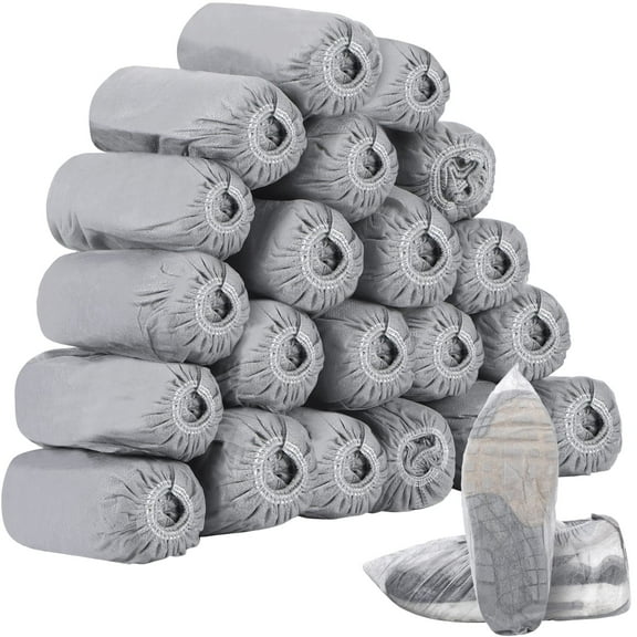 200 Pcs/ 100 Pairs Disposable Shoe Covers Non Woven Stretchable Boot Covers Non Slip Durable Waterproof Shoe Protector (Gray)