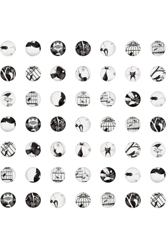 200 Pcs 10mm Printed Glass Cabochons Flatback Dome Cabochons Mosaic Tile for Photo Pendant Making Jewelry Bird Cat Black DIY