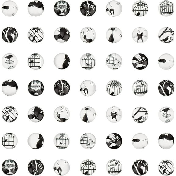 200 Pcs 10mm Printed Glass Cabochons Flatback Dome Cabochons Mosaic Tile for Photo Pendant Making Jewelry Bird Cat for DIY