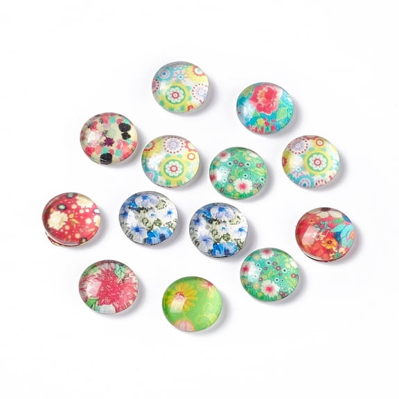 200 Pcs 10mm Printed Glass Cabochons Flatback Dome Cabochons Mosaic Tile for Photo Pendant Making Jewelry Floral for DIY