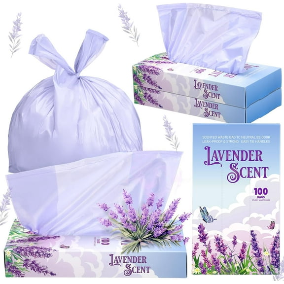 200 Pcs 14 x 8 in Lavender Scented Hygiene Bags Discreet Waste Disposal for Feminine Products, Diaper Disposal or Pet Waste Sacks with Easy-to-tie Tabs