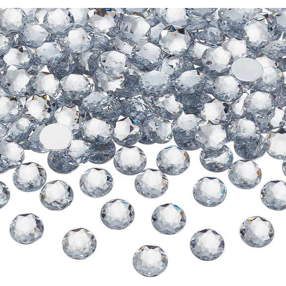 200 Pcs 18mm Flat Back Round Acrylic Rhinestones Clear Crystal Glitter Gemstone Faux Diamond Silver Backed Craft Crystals for Jewelry Making DIY Cosplay Jewely Embelishments