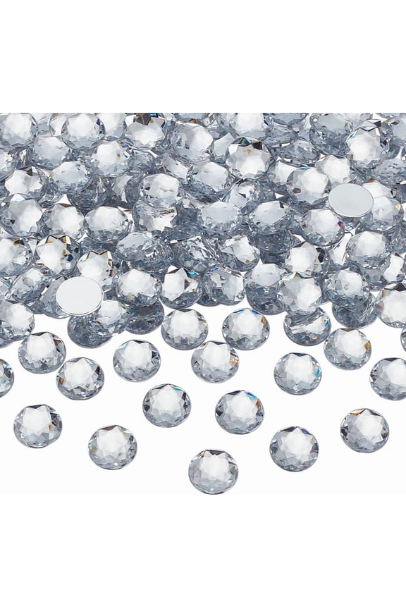 200 Pcs 18mm Flat Back Round Acrylic Rhinestones Clear Glitter Gemstone Diamond Silver Backed Craft Crystals for Jewelry Making DIY Cosplay Jewely EmbelishmentsClear