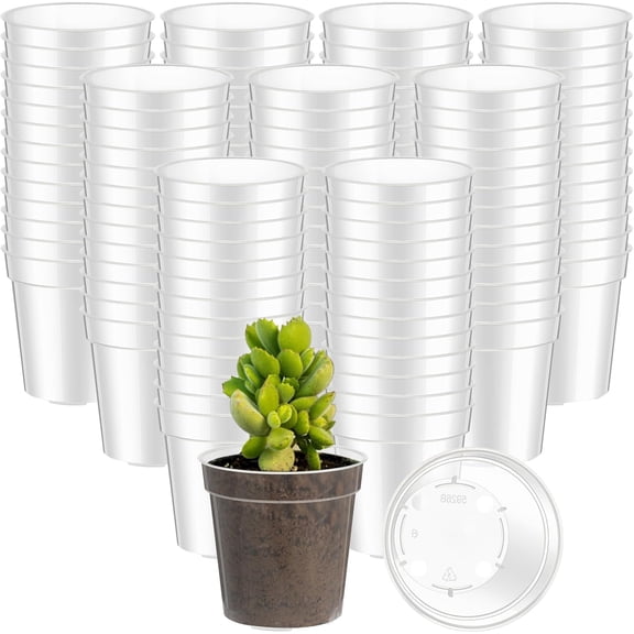 200 Pcs 2 Inch Clear Mini Plastic Plant Pot Nursery Seedling Pots Seed Starter with Drainage Holes for Indoor Outdoor Garden Succulent Plants Cuttings Transplanting