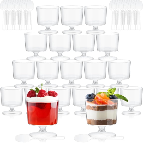 200 Pcs 2 oz Mini Dessert Cups with 200 Pcs Spoons Clear Plastic Mousse Cups Footed Trifle Bowl with Pedestal Fruit Parfait Appetizer Cups Wine Glasses for Serving Party Wedding Birthday