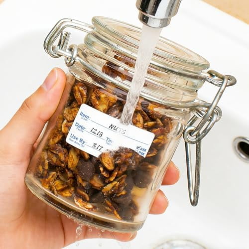200 Pcs 2"x1" Dissolvable Food Labels Roll, Dishwasher Safe, Dissolves in Water in 30 Sec, Tekola Removable Freezer Labels for Food Storage Containers, Perfect for Jar Bottles Glass Metal Plastic