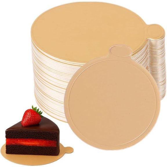 200 Pcs 3.1 Inch Mini Cake Boards Mousse Cupcake Base Paper Plates Circle Dessert Board (Gold 200Pcs)