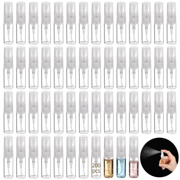 200 Pcs 3 ml Glass Spray Bottles, Portable Refillable Mist Containers, Mini Clear Perfume Atomizers, Essential Oil Travel Sample Vials