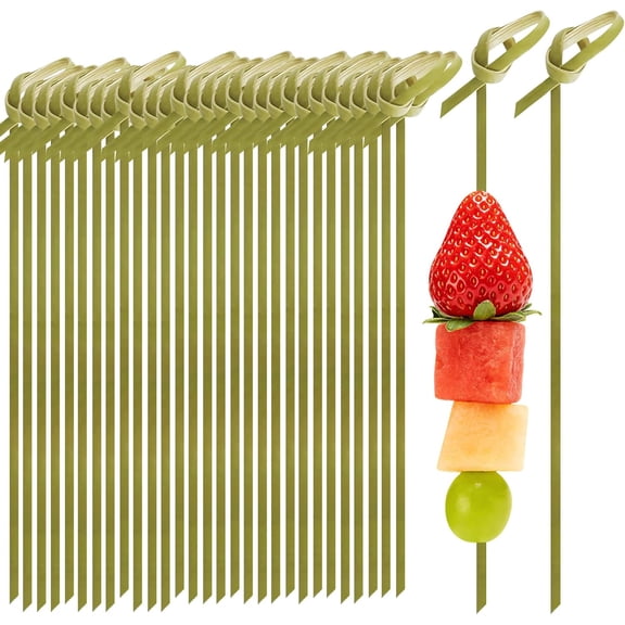 200 Pcs 4.7 Inch Bamboo Cocktail Picks,Bamboo Skewers for Fruit | Fancy Knot Appetizer Skewers,Eco-Friendly Biodegradable Sticks Drinks, Fruit, Charcuterie, Party Supplies