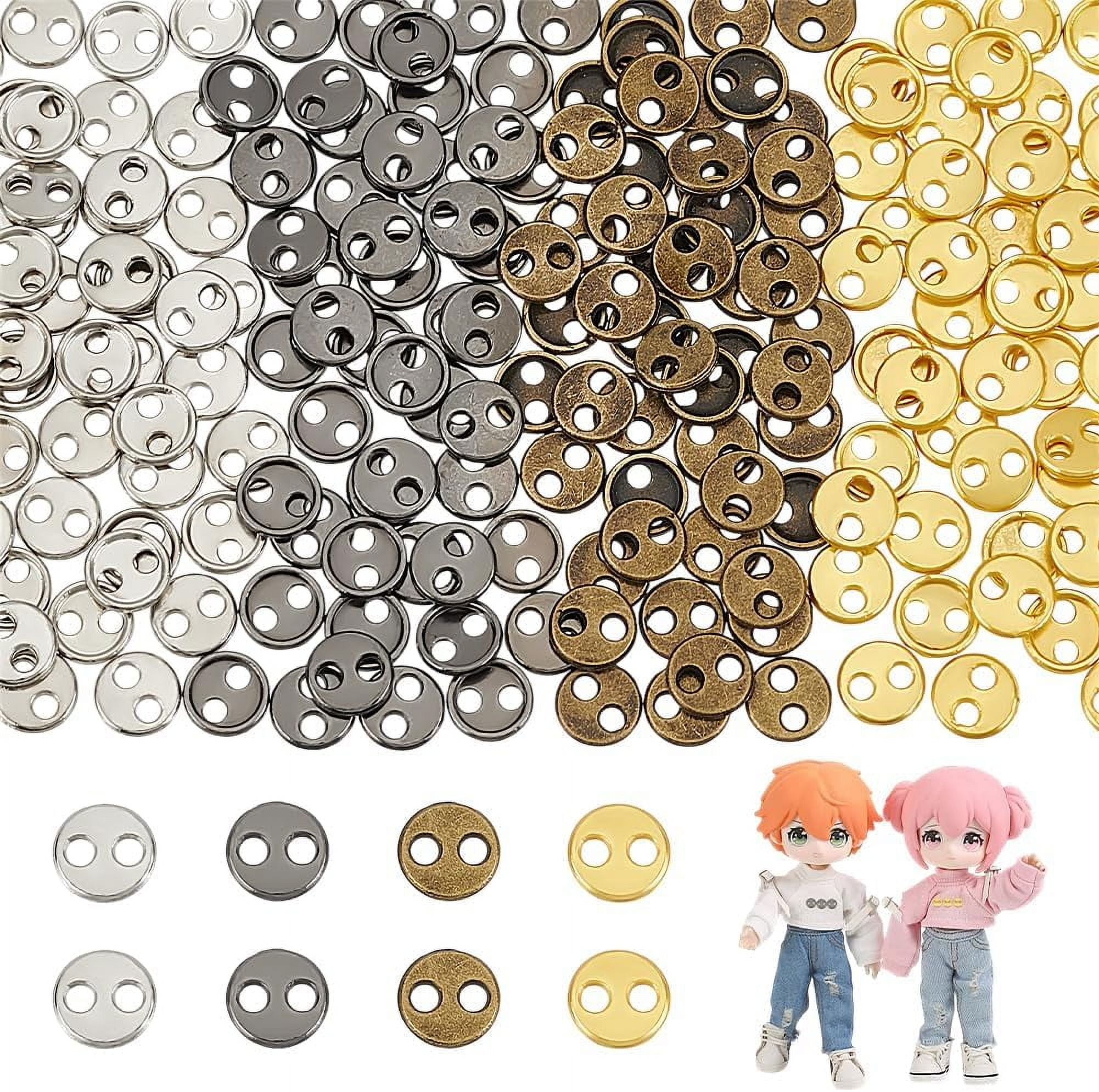 200 Pcs 4 Colors Alloy Mini Buttons 6mm 2 Hole Round Tiny Buttons Round ...