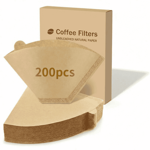 200 Pcs #4 Cone Coffee Filters 8-12 Cup, Natural Unbleached Paper Filter Compatible with Pour Over, Drip, Ninja and Moccamaster Brewers