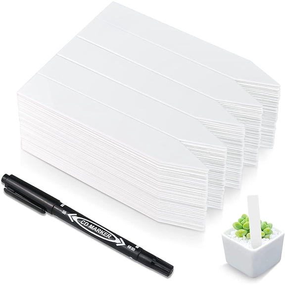 200 Pcs 4 Inch Plastic Plant Labels Waterproof Tags for Seedling,Vegetable Gardening Tags,Garden Markers Outdoor Plants Name Sign with Permanet Marking Pen,White