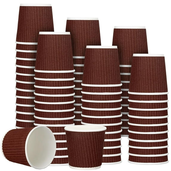 200 Pcs 4 oz Disposable Espresso Coffee Cups Ripple Corrugated Paper Insulated Hot Cups for Party Cold Drinks Hot Beverage Tea(Coffee)