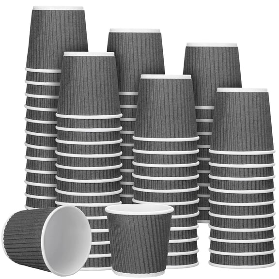 200 Pcs 4 oz Disposable Espresso Coffee Cups Ripple Corrugated Paper Insulated Hot Cups for Party Cold Drinks Hot Beverage Tea(Gray)