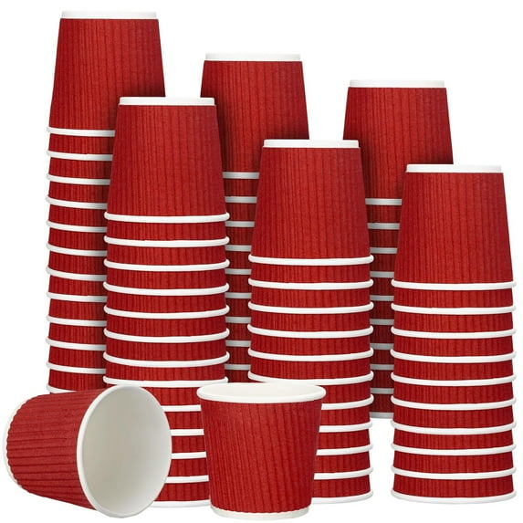 200 Pcs 4 oz Disposable Espresso Coffee Cups Ripple Corrugated Paper Insulated Hot Cups for Party Cold Drinks Hot Beverage Tea(Red)